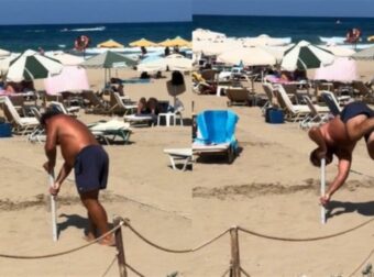 «Δάκρυσε» από τα γέλια όλο το TikTok: Άνδρας προσπαθεί να στήσει την ομπρέλα του στην άμμο και αρχίζει τα… ακροβατικά (video)