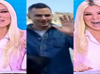 Βελτιωμένος τίτλος: «Θεάτρου επί σκηνής! Η Καινούργιου σε ζωντανή σύνδεση με Μύκονο, ενώ ο Κουτσουμπής κλέβει την παράσταση περνώντας από πίσω!»