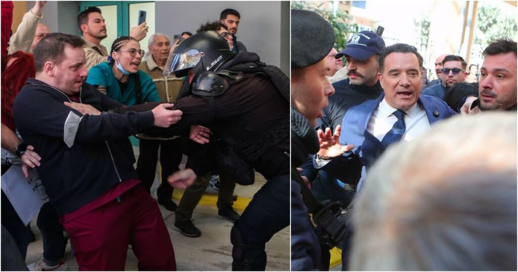 Άγριες Συμπλοκές κατά την Επίσκεψη Άδωνι Γεωργιάδη στο Γενικό Κρατικό Νίκαιας: Η Αστυνομία Επιτίθεται στους Υγειονομικούς – Όλα όσα έγιναν στα Επεισόδια.