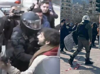 Θεσσαλονίκη σε αναβρασμό: Σύγκρουση μεταξύ ΜΑΤ και δημοσιογράφων στο κέντρο της πόλης μετά το συλλαλητήριο στα Τέμπη.