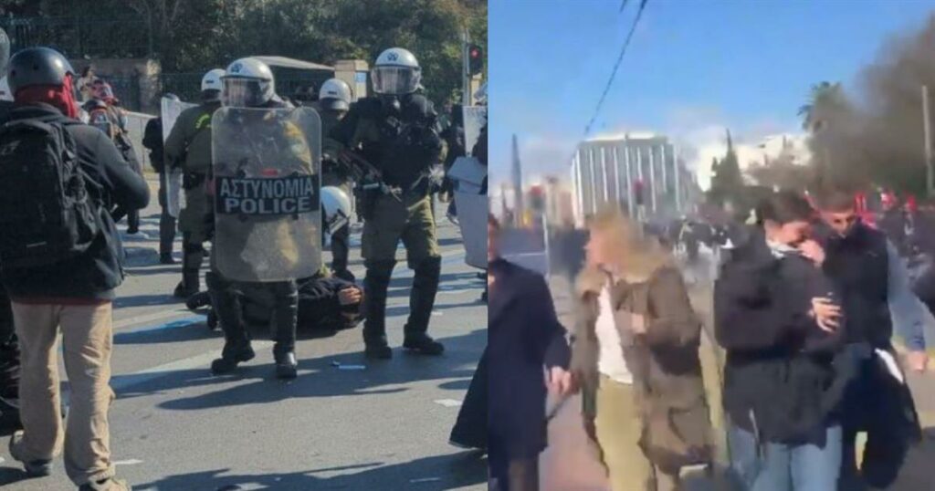 Ένταση στο Σύνταγμα: Χημικά στο τέλος του συλλαλητηρίου στα Τέμπη.