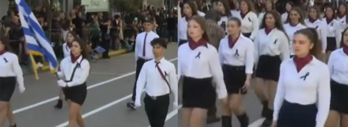 Παιδιά στον Πύργο παρέλασαν φορώντας μαύρες κορδέλες: Η συγκινητική κίνηση που «αγγίζει καρδιές» την 25η Μαρτίου.