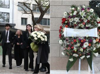 Η σορός της Μαρινέλλας σε λαϊκό προσκύνημα: Συγκίνηση για την οικογένειά της, με την κόρη και τα εγγόνια της να αποχαιρετούν με δάκρυα.