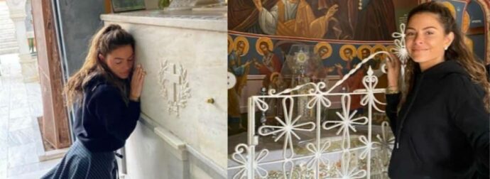 Γονατίζοντας με σεβασμό: Η συγκλονιστική εμπειρία της Μαρίας Μενούνος στον τάφο του Αγίου Νεκταρίου στην Αίγινα.