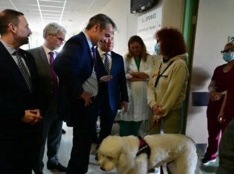 Πρωθυπουργός Κυριάκος Μητσοτάκης: Η συγκινητική συνάντηση με σκύλο θεραπείας στο νοσοκομείο «Μεταξά».