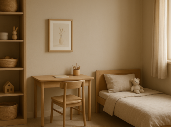 DIY ιδέες για Japandi διακόσμηση σε παιδικό δωμάτιο με γραφείο