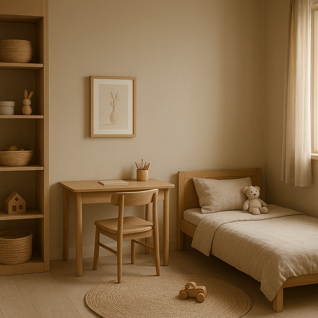 DIY ιδέες για Japandi διακόσμηση σε παιδικό δωμάτιο με γραφείο