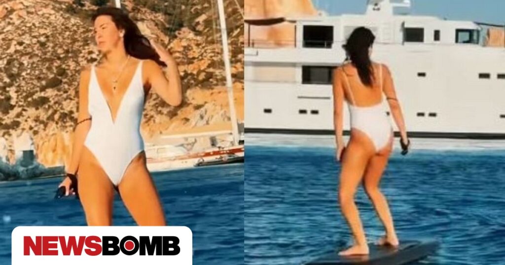 Η Μαρίνα Βερνίκου εντυπωσιάζει κάνοντας surfing στα καταγάλανα νερά της Σαντορίνης – Βίντεο