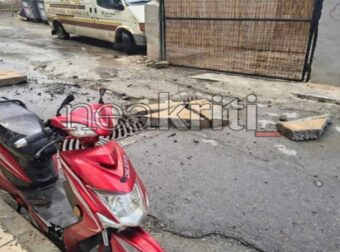 Ηράκλειο: Τμήμα μπαλκονιού 4ου ορόφου κατέρρευσε στο Ηράκλειο και έπεσε πάνω σε μηχανάκι – Δείτε βίντεο